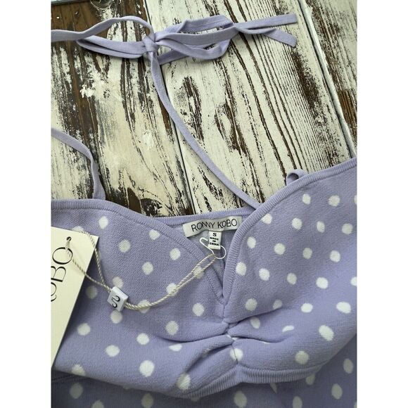 Ronny Kobo Shila Dress Womens Size S Lavender Polka Dots Mini Fit Flare Halter - Picture 11 of 11